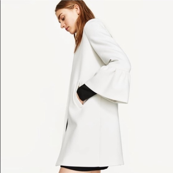 Zara White Bell Sleeves Open Coat Jacket size S - Picture 1 of 16